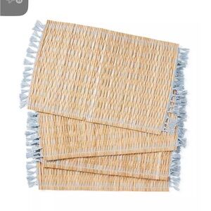 Serena & Lily Beige Woven Placemats with Light Blue Fringe